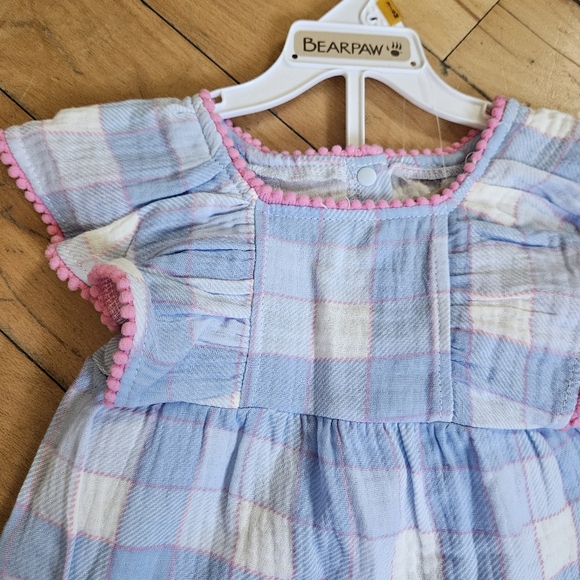 Bearpaw Plaid PomPom Ruffle Dress + Diaper Cover - Picture 3 of 7